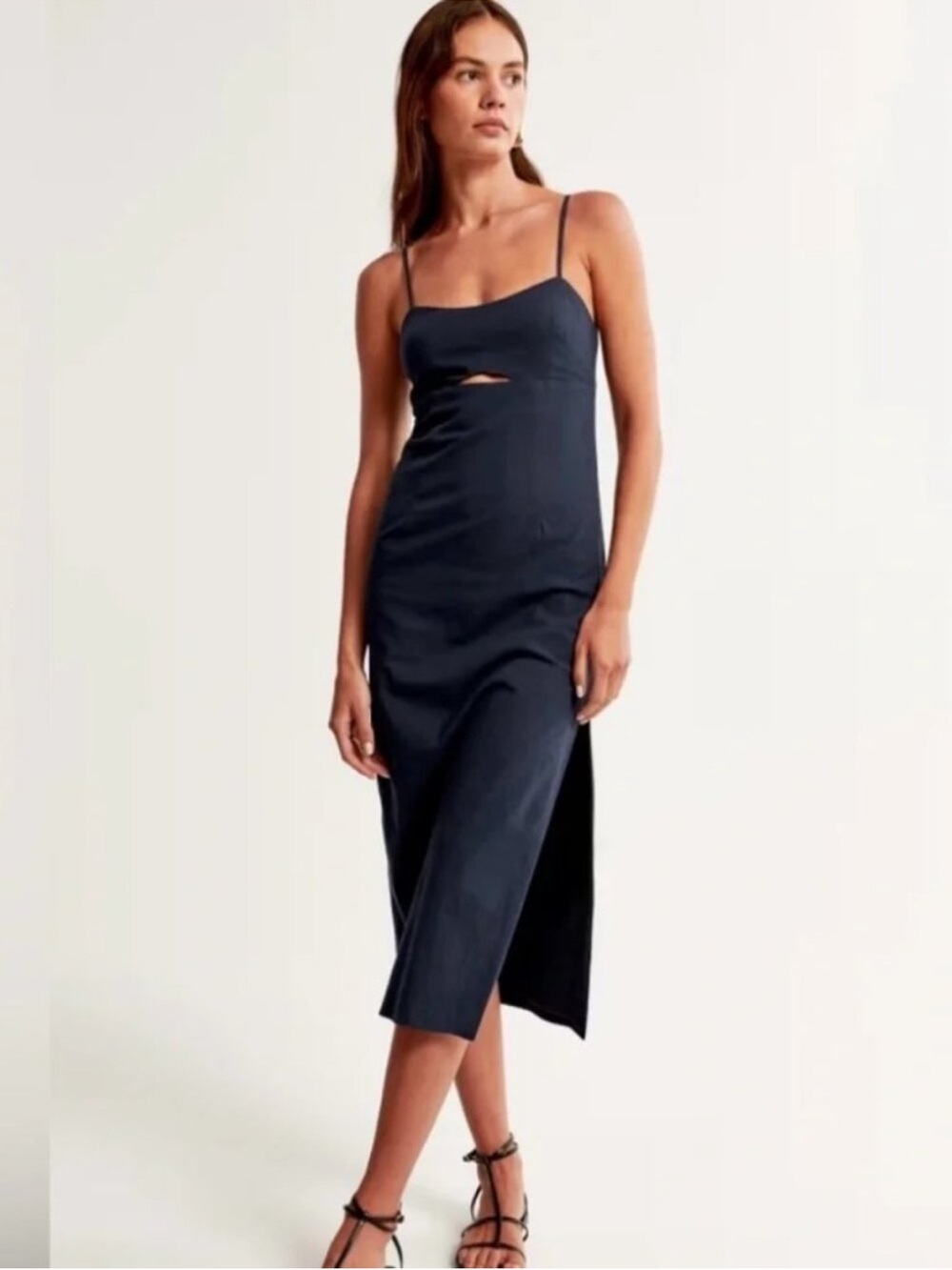 Abercrombie & Fitch Navy Cutout Slip Midi Dress
